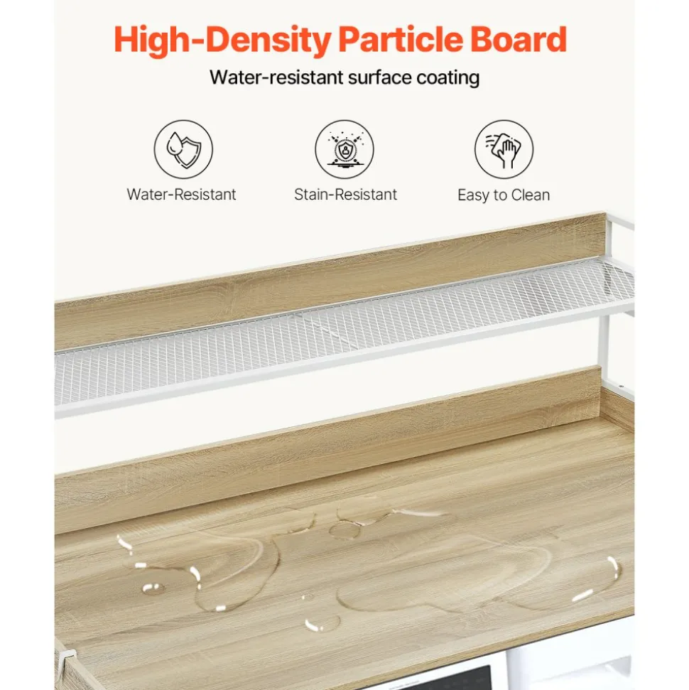 VEVOR Washer Dryer Countertop with 2-Tier Shelf, 54" x 27" Wooden Washer and Dryer Countertop with Anti-Slip Pads, Water-Resistant Laundry Topper Cover for Laundry Room Organization and Storage, Oak