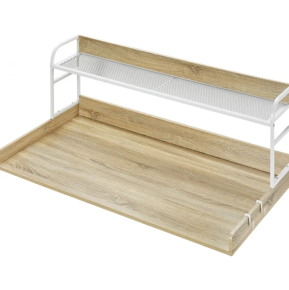 VEVOR Washer Dryer Countertop with 2-Tier Shelf, 54" x 27" Wooden Washer and Dryer Countertop with Anti-Slip Pads, Water-Resistant Laundry Topper Cover for Laundry Room Organization and Storage, Oak