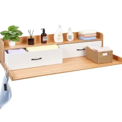 VEVOR Washer Dryer Countertop with Shelf, 54 x 27.5 in Wooden Washer and Dryer Topper with 2 Drawers & 2 Hooks, Laundry Machine Topper for Laundry Closet Pantry Counter Organization and Storage, Brown