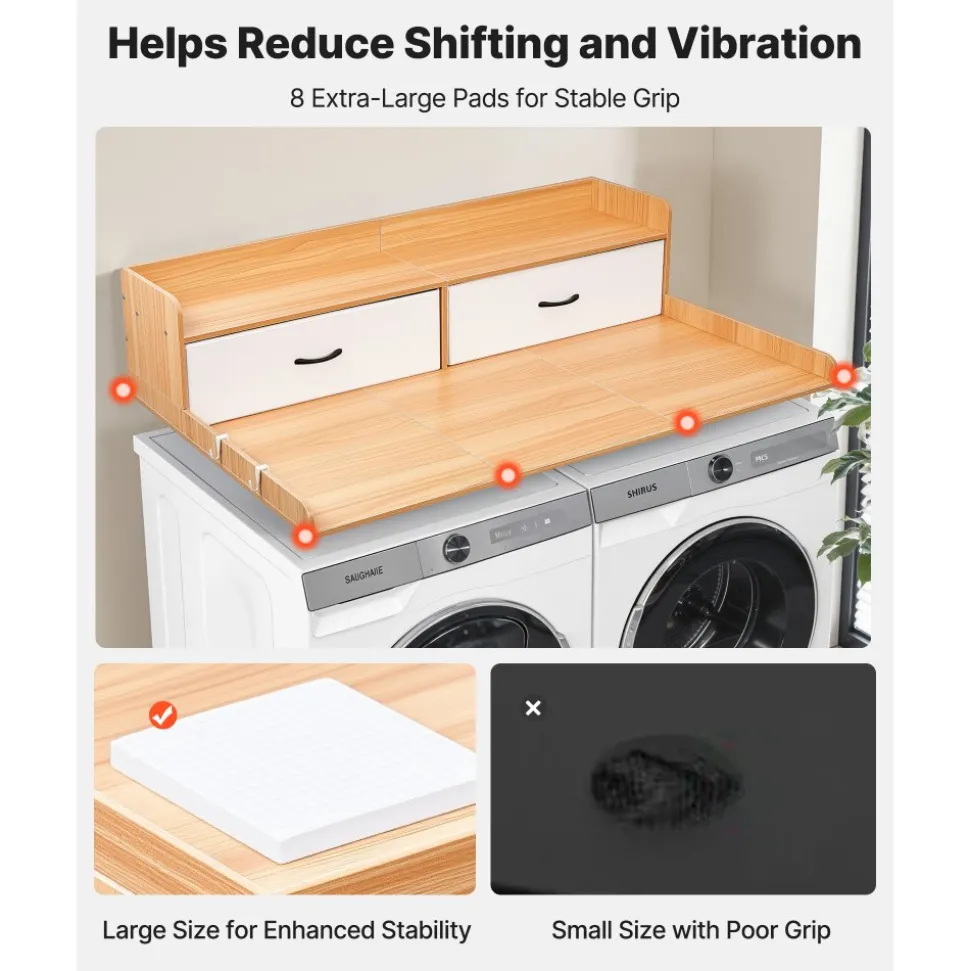 VEVOR Washer Dryer Countertop with Shelf, 54 x 27.5 in Wooden Washer and Dryer Topper with 2 Drawers & 2 Hooks, Laundry Machine Topper for Laundry Closet Pantry Counter Organization and Storage, Brown
