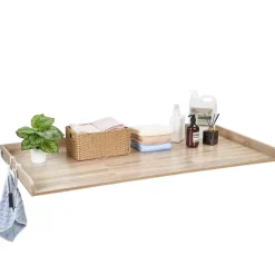 VEVOR Washer Dryer Countertop with Shelf, 54 x 27.5 in Wooden Washer and Dryer Topper with Edge and 2 Hooks, Laundry Machine Topper for Laundry Closet Pantry Counter Organization and Storage, Black