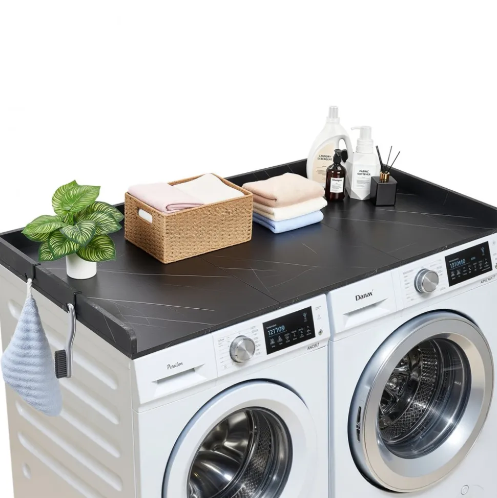 VEVOR Washer Dryer Countertop, 54" x 27" Wooden Washer and Dryer Countertop, Water-Resistant Laundry Machine Topper Cover with Anti-Slip Pads, for Laundry Room Organization and Storage, Black