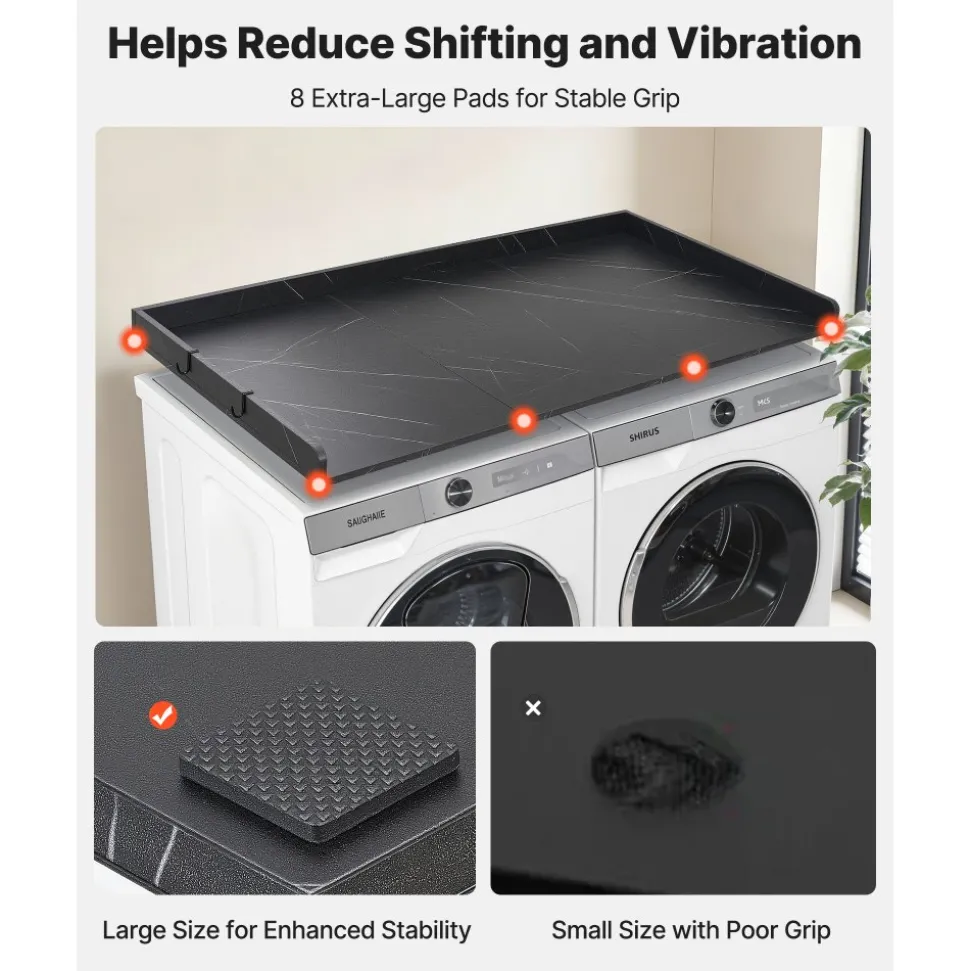 VEVOR Washer Dryer Countertop, 54" x 27" Wooden Washer and Dryer Countertop, Water-Resistant Laundry Machine Topper Cover with Anti-Slip Pads, for Laundry Room Organization and Storage, Black