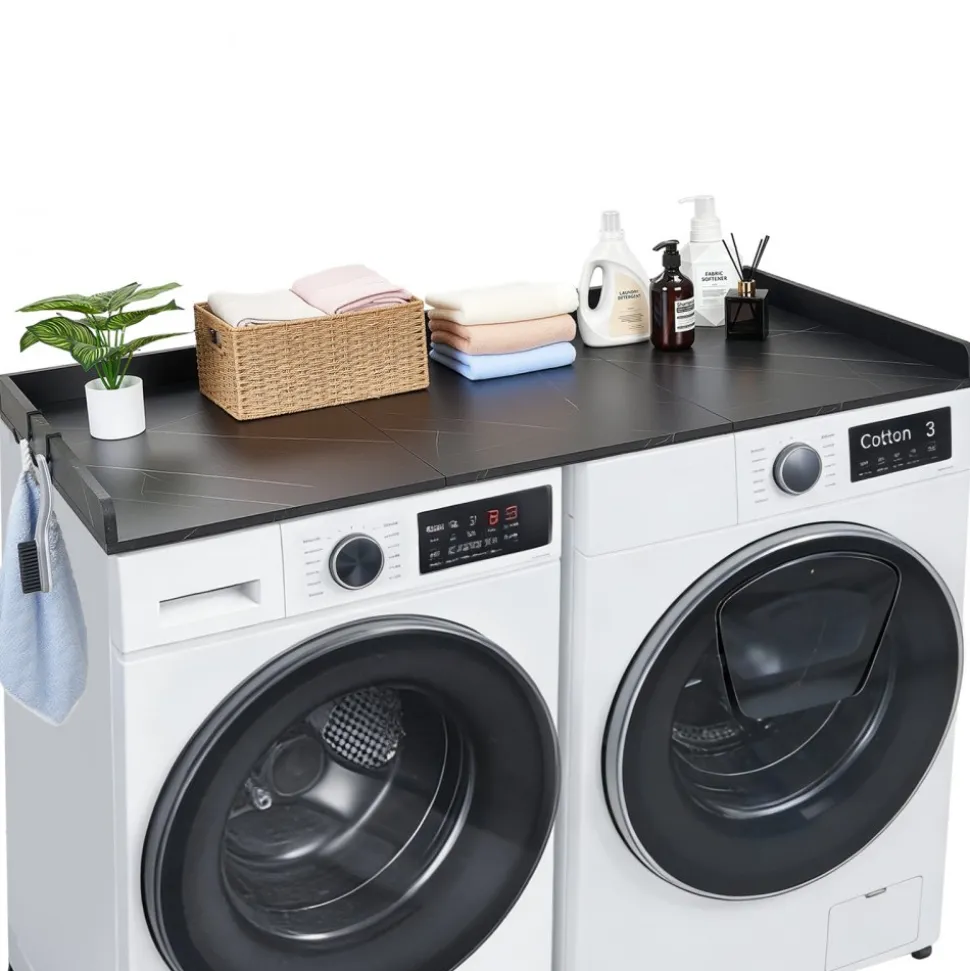 VEVOR Washer Dryer Countertop, 54" x 27" Wooden Washer and Dryer Countertop, Water-Resistant Laundry Machine Topper Cover with Anti-Slip Pads, for Laundry Room Organization and Storage, Black
