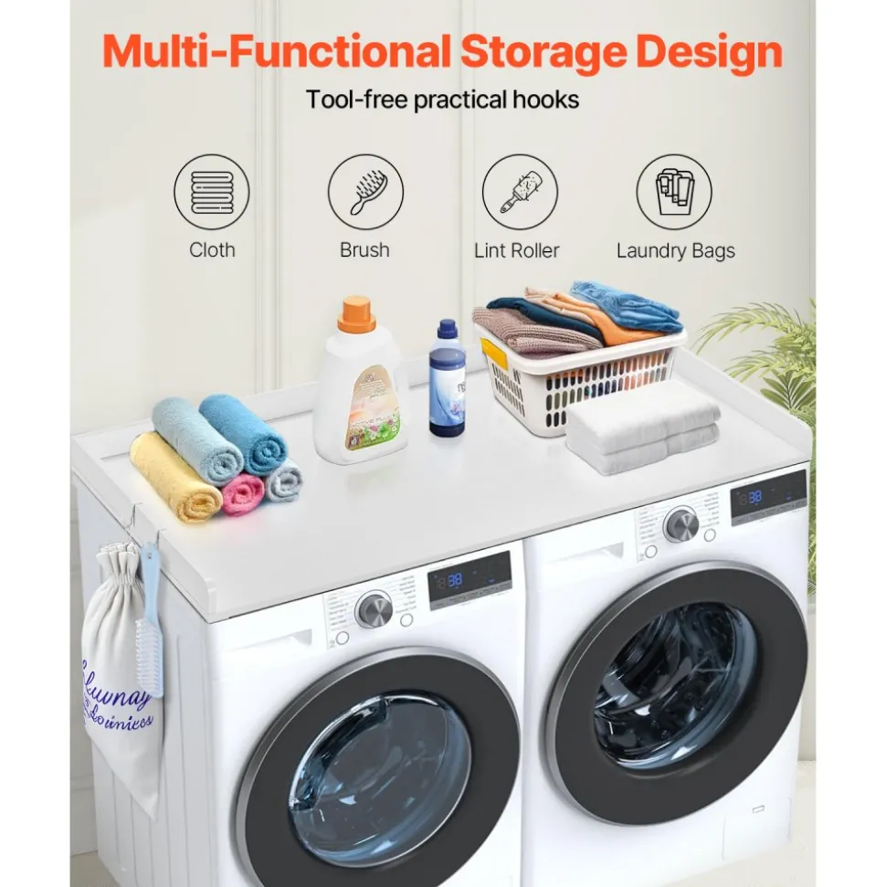 VEVOR Washer Dryer Countertop, 54" x 27" Wooden Washer and Dryer Countertop, Water-Resistant Laundry Machine Topper Cover with Anti-Slip Pads, for Laundry Room Organization and Storage, White