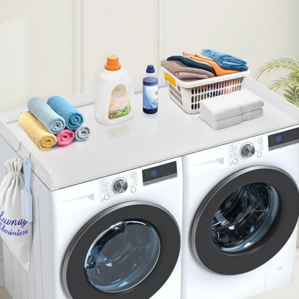VEVOR Washer Dryer Countertop, 54" x 27" Wooden Washer and Dryer Countertop, Water-Resistant Laundry Machine Topper Cover with Anti-Slip Pads, for Laundry Room Organization and Storage, White