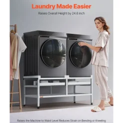 VEVOR Washing Machine Stand, 48.5x25-Inch Washer Laundry Pedestal, 590LBS Load Capacity Washer And Dryer Pedestal Base with Double Trays, 4 Adjustable Feet for Lifting Washing Machines, Carbon Steel