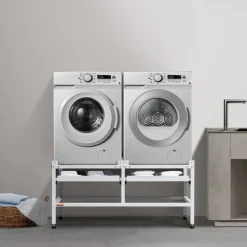 VEVOR Washing Machine Stand, 48.5x25-Inch Washer Laundry Pedestal, 590LBS Load Capacity Washer And Dryer Pedestal Base with Double Trays, 4 Adjustable Feet for Lifting Washing Machines, Carbon Steel