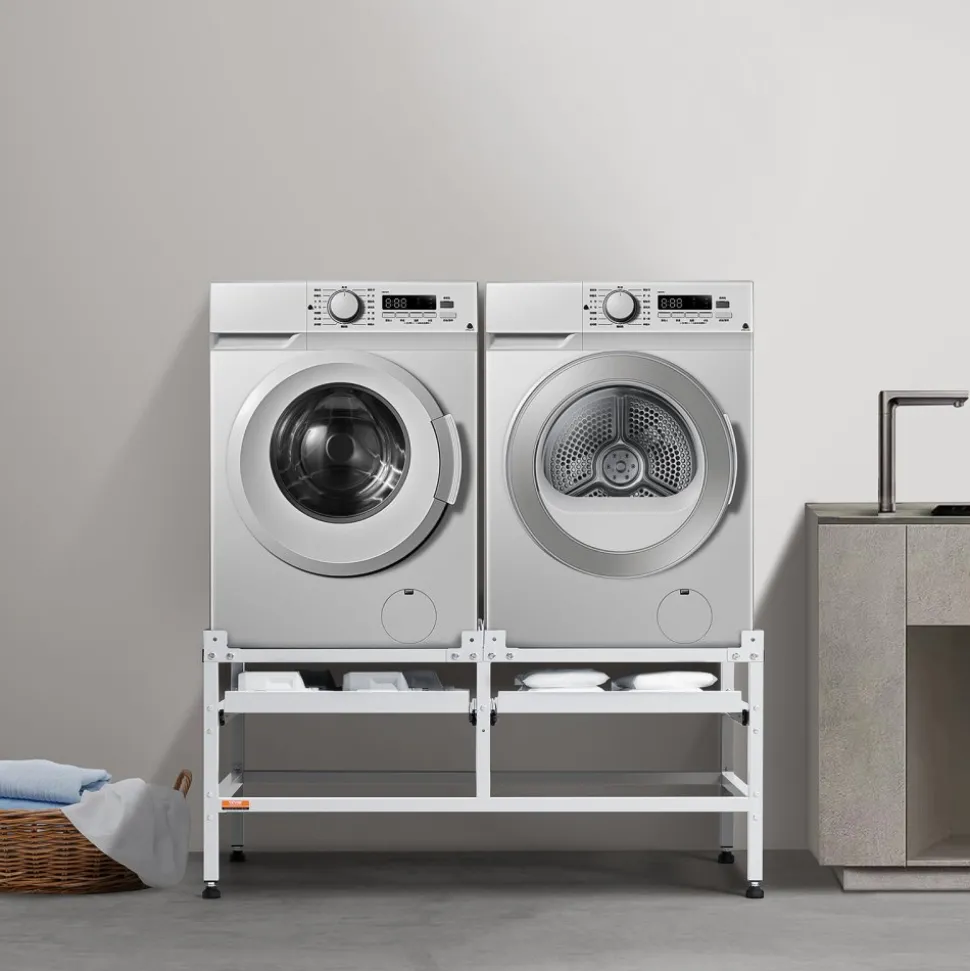 VEVOR Washing Machine Stand, 48.5x25-Inch Washer Laundry Pedestal, 590LBS Load Capacity Washer And Dryer Pedestal Base with Double Trays, 4 Adjustable Feet for Lifting Washing Machines, Carbon Steel