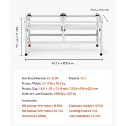 VEVOR Washing Machine Stand, 48.5x25-Inch Washer Laundry Pedestal, 590LBS Load Capacity Washer And Dryer Pedestal Base with Double Trays, 4 Adjustable Feet for Lifting Washing Machines, Carbon Steel