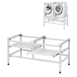 VEVOR Washing Machine Stand, 48.5x25-Inch Washer Laundry Pedestal, 590LBS Load Capacity Washer And Dryer Pedestal Base with Double Trays, 4 Adjustable Feet for Lifting Washing Machines, Carbon Steel