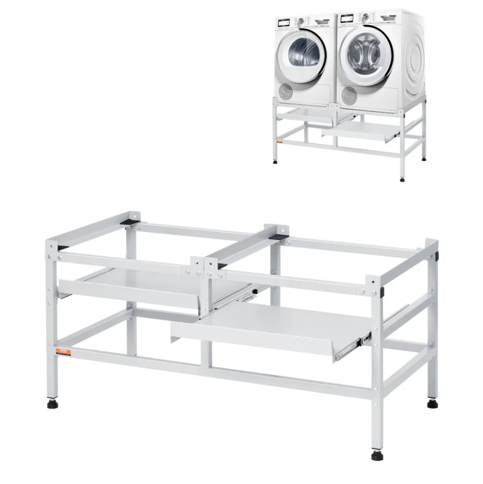 VEVOR Washing Machine Stand, 48.5x25-Inch Washer Laundry Pedestal, 590LBS Load Capacity Washer And Dryer Pedestal Base with Double Trays, 4 Adjustable Feet for Lifting Washing Machines, Carbon Steel