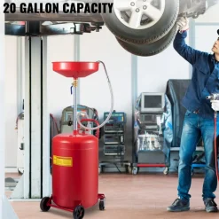 VEVOR Waste Oil Drain Tank 20 Gallon Portable Oil Drain Air Operated Drainer Oil Change, Oil Drain Container, Fluid Fuel Transfer Drainage Adjustable Funnel Height, with Wheel for Easy Oil Removal