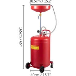VEVOR Waste Oil Drain Tank 20 Gallon Portable Oil Drain Air Operated Drainer Oil Change, Oil Drain Container, Fluid Fuel Transfer Drainage Adjustable Funnel Height, with Wheel for Easy Oil Removal