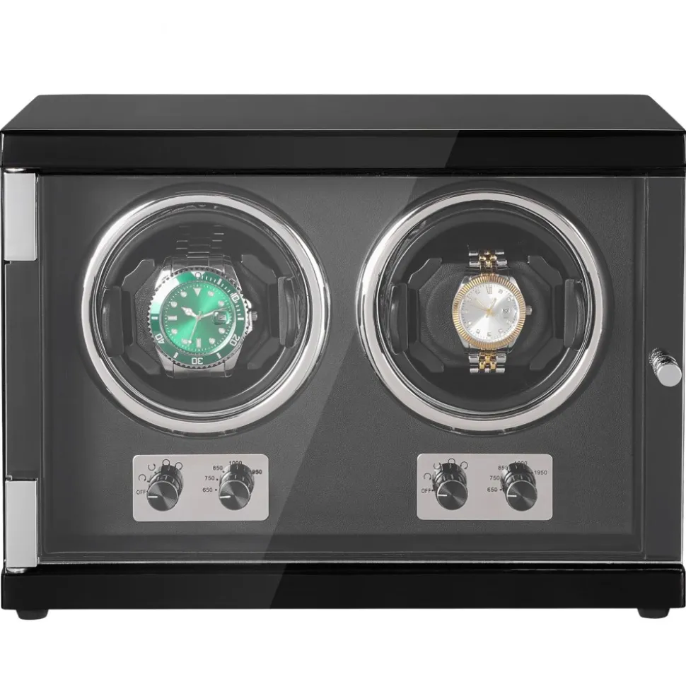 VEVOR Watch Winder, Dual Watch Winder for Men's and Women's Automatic Watch, with 2 Super Quiet Japanese Mabuchi Motors, Blue LED Light and Adapter, High-Density Board Shell and Black PU