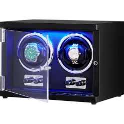 VEVOR Watch Winder, Dual Watch Winder for Men's and Women's Automatic Watch, with 2 Super Quiet Japanese Mabuchi Motors, Blue LED Light and Adapter, High-Density Board Shell and Black PU