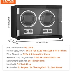 VEVOR Watch Winder, Dual Watch Winder for Men's and Women's Automatic Watch, with 2 Super Quiet Japanese Mabuchi Motors, Blue LED Light and Adapter, High-Density Board Shell and Black PU