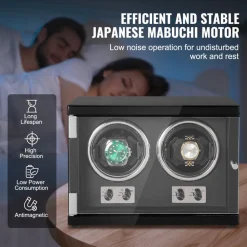 VEVOR Watch Winder, Dual Watch Winder for Men's and Women's Automatic Watch, with 2 Super Quiet Japanese Mabuchi Motors, Blue LED Light and Adapter, High-Density Board Shell and Black PU