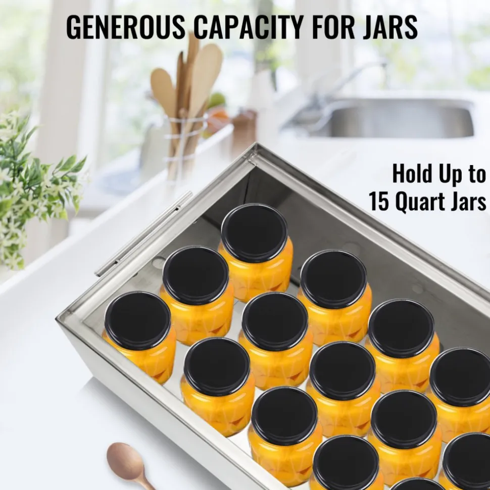 VEVOR Water Bath Canner, 15 Quart Stove Top Canner Pot, Boiling Water Canners with 2 Canning Racks, 304 Food Grade Stainless Steel Large Stock Pot, Flat Bottom Brushed Canner, Holds 15 Quart Jars