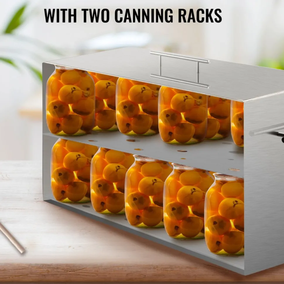 VEVOR Water Bath Canner, 15 Quart Stove Top Canner Pot, Boiling Water Canners with 2 Canning Racks, 304 Food Grade Stainless Steel Large Stock Pot, Flat Bottom Brushed Canner, Holds 15 Quart Jars