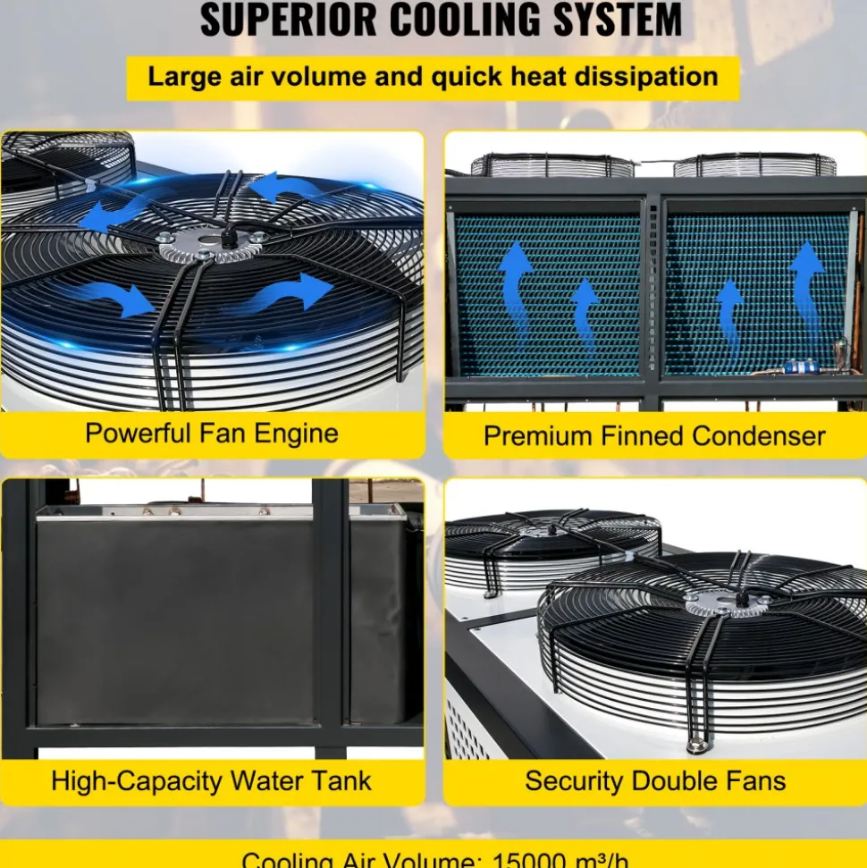 VEVOR Water Chiller 15Ton, Capacity Industrial Chiller 15Hp, Air-Cooled Water Chiller, Finned Condenser, with Micro-Computer Control, Stainless Steel Water Tank Chiller Machine for Cooling Water