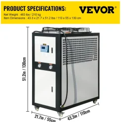 VEVOR Water Chiller 6Ton Capacity, Industrial Chiller 6Hp, Air-Cooled Water Chiller, Finned Condenser, with Micro-Computer Control, Stainless Steel Water Tank Chiller Machine for Cooling Water