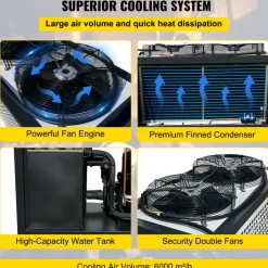 VEVOR Water Chiller 6Ton Capacity, Industrial Chiller 6Hp, Air-Cooled Water Chiller, Finned Condenser, with Micro-Computer Control, Stainless Steel Water Tank Chiller Machine for Cooling Water