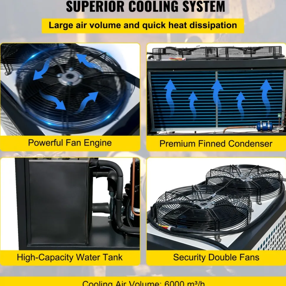 VEVOR Water Chiller 6Ton Capacity, Industrial Chiller 6Hp, Air-Cooled Water Chiller, Finned Condenser, with Micro-Computer Control, Stainless Steel Water Tank Chiller Machine for Cooling Water