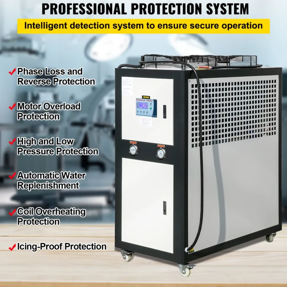 VEVOR Water Chiller 6Ton Capacity, Industrial Chiller 6Hp, Air-Cooled Water Chiller, Finned Condenser, with Micro-Computer Control, Stainless Steel Water Tank Chiller Machine for Cooling Water