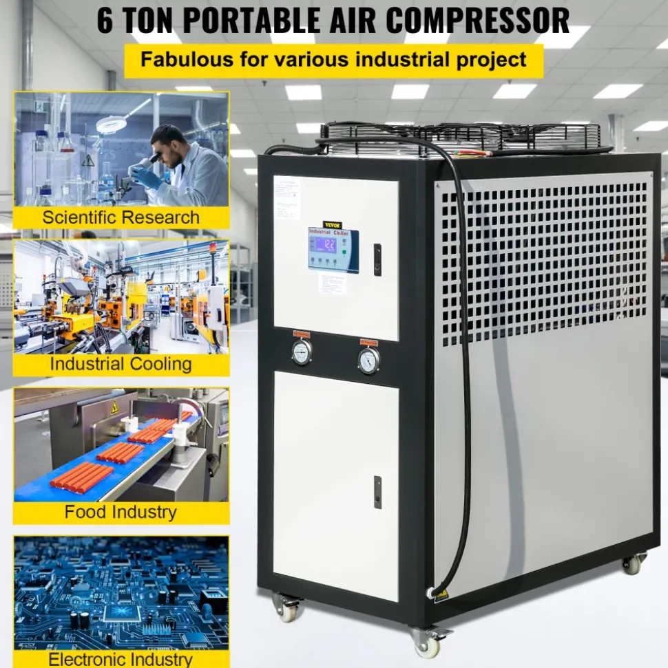 VEVOR Water Chiller 6Ton Capacity, Industrial Chiller 6Hp, Air-Cooled Water Chiller, Finned Condenser, with Micro-Computer Control, Stainless Steel Water Tank Chiller Machine for Cooling Water