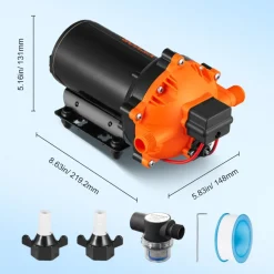 VEVOR Water Diaphragm Pump, 12V DC, 5.5 GPM Flow, 70 PSI Rated Pressure (40-100 PSI Adjustable), 1/2