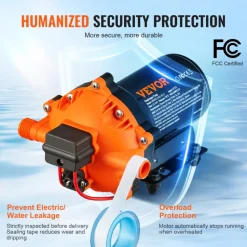 VEVOR Water Diaphragm Pump, 12V DC, 5.5 GPM Flow, 70 PSI Rated Pressure (40-100 PSI Adjustable), 1/2