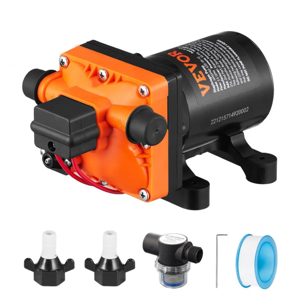 VEVOR Water Diaphragm Pump, 12V DC, 3.5 GPM Flow, 55 PSI Rated Pressure (40-80 PSI Adjustable), 1/2" MNPT Self Priming Sprayer Pump with Pressure Switch for RV Camper Marine Boat Lawn, FCC Certified