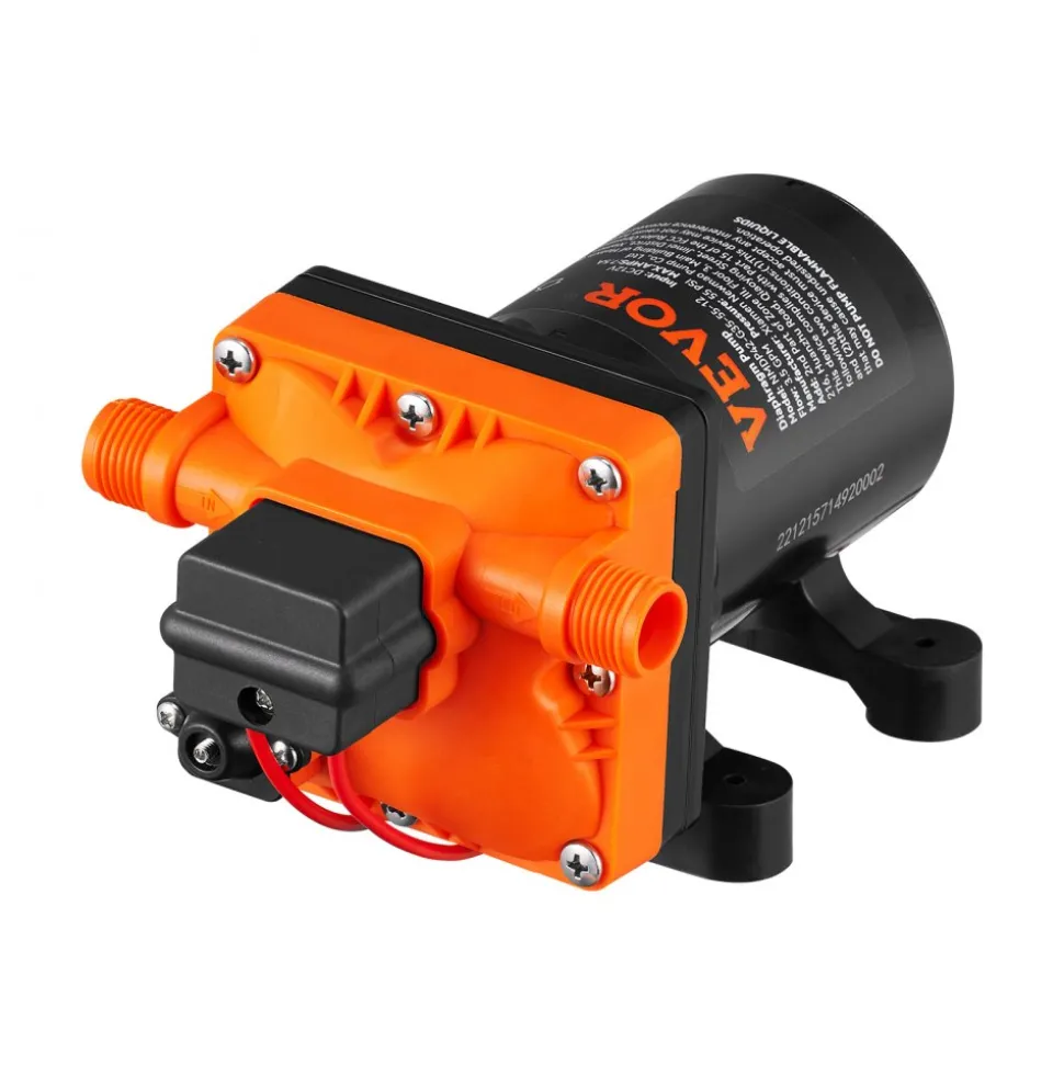 VEVOR Water Diaphragm Pump, 12V DC, 3.5 GPM Flow, 55 PSI Rated Pressure (40-80 PSI Adjustable), 1/2" MNPT Self Priming Sprayer Pump with Pressure Switch for RV Camper Marine Boat Lawn, FCC Certified