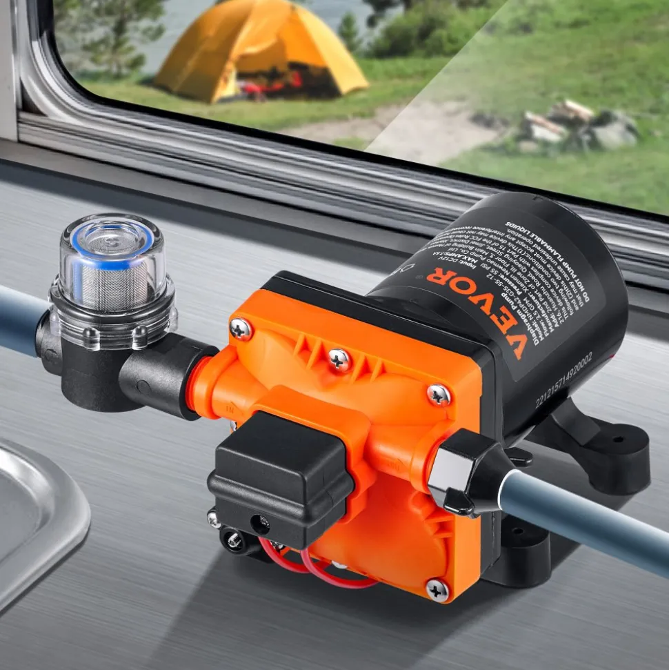 VEVOR Water Diaphragm Pump, 12V DC, 3.5 GPM Flow, 55 PSI Rated Pressure (40-80 PSI Adjustable), 1/2" MNPT Self Priming Sprayer Pump with Pressure Switch for RV Camper Marine Boat Lawn, FCC Certified