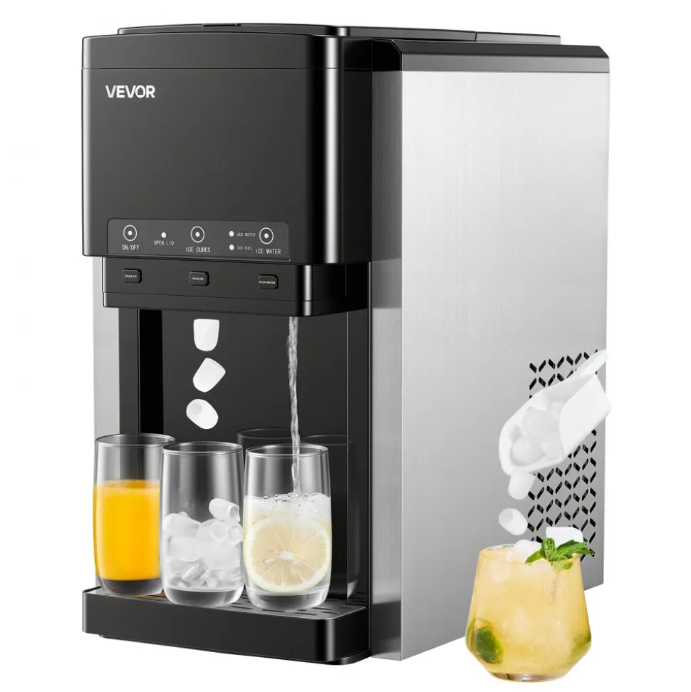 VEVOR Water Dispenser with Ice Maker, 3-in-1 Countertop Water Dispenser, 35 LBS/24H, 12 Cubes/7 Min Fast Ice Making with 4 LBS Storage, Bullet/Crushed Ices & Cold-Water, for Home, Kitchen, Party