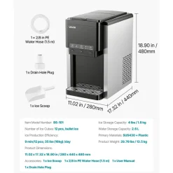 VEVOR Water Dispenser with Ice Maker, 3-in-1 Countertop Water Dispenser, 35 LBS/24H, 12 Cubes/7 Min Fast Ice Making with 4 LBS Storage, Bullet/Crushed Ices & Cold-Water, for Home, Kitchen, Party