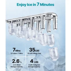 VEVOR Water Dispenser with Ice Maker, 3-in-1 Countertop Water Dispenser, 35 LBS/24H, 12 Cubes/7 Min Fast Ice Making with 4 LBS Storage, Bullet/Crushed Ices & Cold-Water, for Home, Kitchen, Party