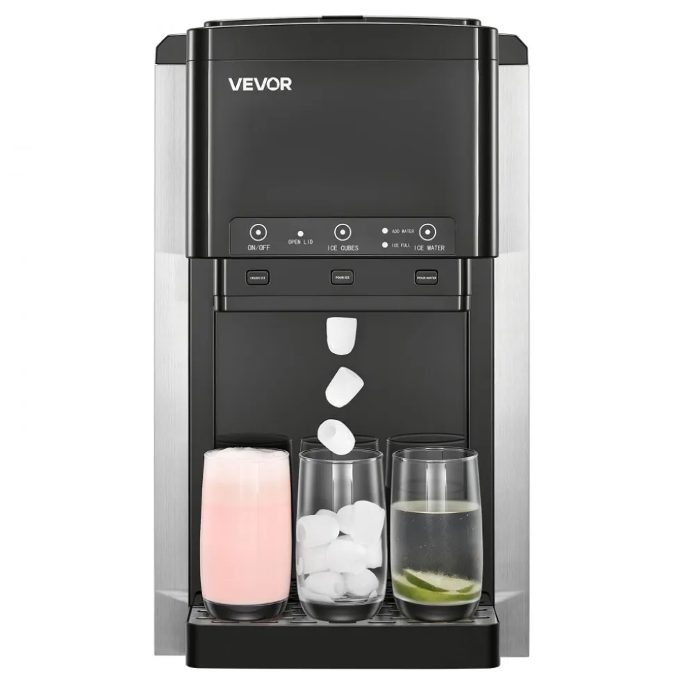 VEVOR Water Dispenser with Ice Maker, 3-in-1 Countertop Water Dispenser, 35 LBS/24H, 12 Cubes/7 Min Fast Ice Making with 4 LBS Storage, Bullet/Crushed Ices & Cold-Water, for Home, Kitchen, Party