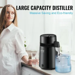 VEVOR Water Distiller, 4L 1.1 Gallon Pure Water Purifier Filter For Home Table Countertop, 750W Distilled Maker with Glass Pot, Stainless Steel Interior Drinking Machine to Make Clean Waters, Grey
