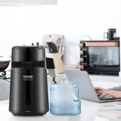VEVOR Water Distiller, 4L 1.1 Gallon Pure Water Purifier Filter For Home Table Countertop, 750W Distilled Maker with Glass Pot, Stainless Steel Interior Drinking Machine to Make Clean Waters, Grey