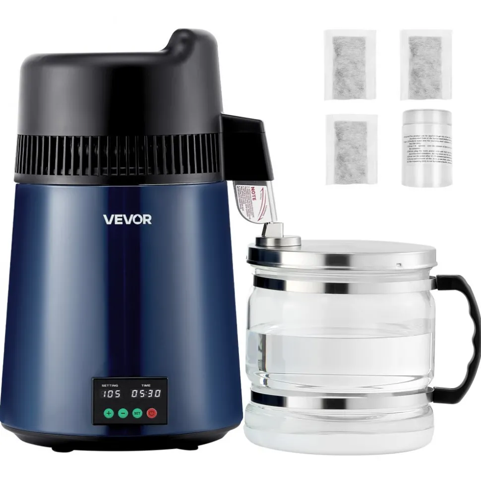 VEVOR Water Distiller, 6L 1.6 Gallon Larger Pure Water Purifier Filter For Home Table Countertop, 900W Plastic Distilled Maker, Stainless Steel Interior Drinking Machine to Make Clean Waters, White