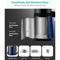 VEVOR Water Distiller, 6L 1.6 Gallon Larger Pure Water Purifier Filter For Home Table Countertop, 900W Plastic Distilled Maker, Stainless Steel Interior Drinking Machine to Make Clean Waters, White