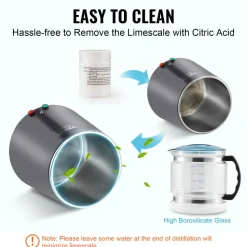 VEVOR Water Distiller, 4L 1.05 Gallon Pure Water Purifier Filter For Home Countertop, 750W Distilled Water Maker, Stainless Steel Interior Distiller Water Making Machine to Make Clean Water, Gray