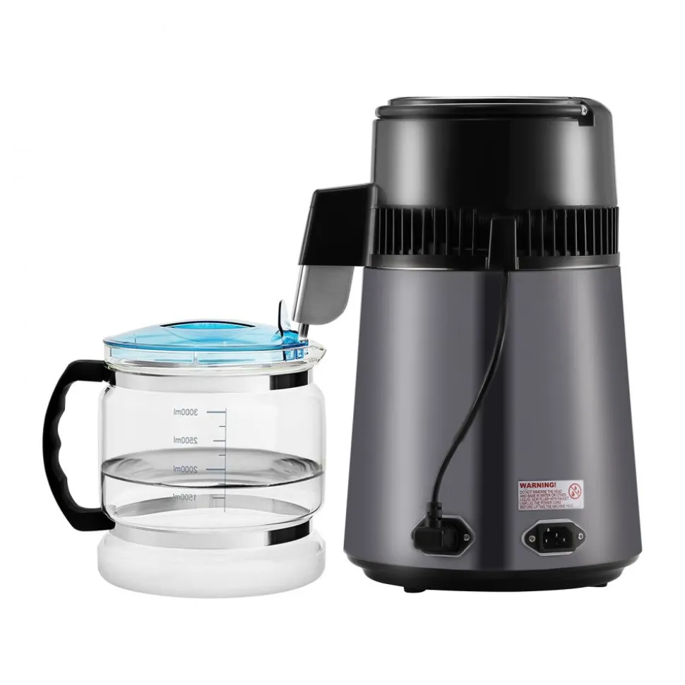 VEVOR Water Distiller, 4L 1.05 Gallon Pure Water Purifier Filter For Home Countertop, 750W Distilled Water Maker, Stainless Steel Interior Distiller Water Making Machine to Make Clean Water, Gray