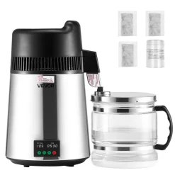 VEVOR Water Distiller, 6L 1.6 Gallon Larger Pure Water Purifier Filter For Home Table Countertop, 900W Glass Pot Distilled Maker, Stainless Steel Interior Drinking Machine to Make Clean Waters, Silver
