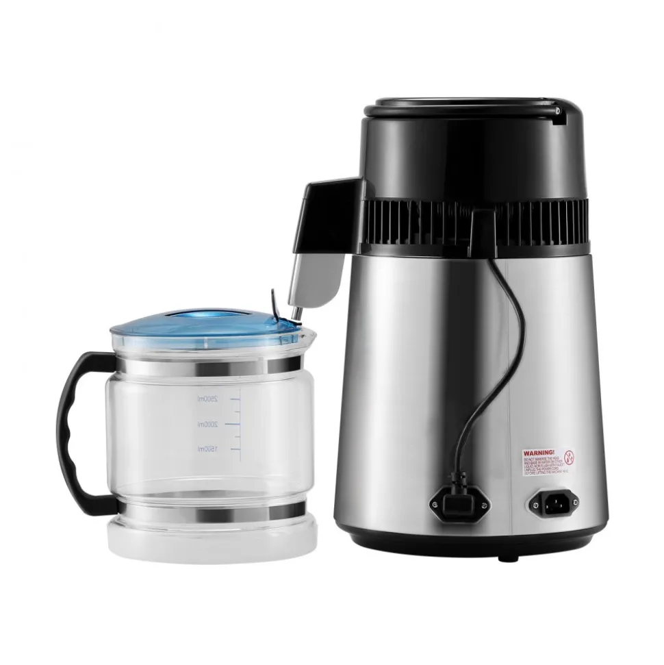 VEVOR Water Distiller, 4L 1.05 Gallon Pure Water Purifier Filter For Home Countertop, 750W Distilled Water Maker, Stainless Steel Interior Distiller Water Making Machine to Make Clean Water, Silvery