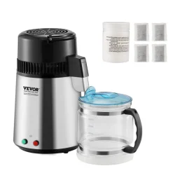VEVOR Water Distiller, 4L 1.05 Gallon Pure Water Purifier Filter For Home Countertop, 750W Distilled Water Maker, Stainless Steel Interior Distiller Water Making Machine to Make Clean Water, Silvery