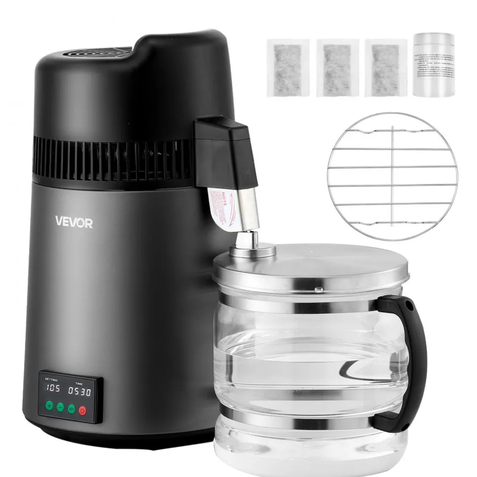 VEVOR Water Distiller, 6L 1.6 Gallon Larger Pure Water Purifier Filter For Home Table Countertop, 900W Glass Pot Distilled Maker, Stainless Steel Interior Drinking Machine to Make Clean Waters