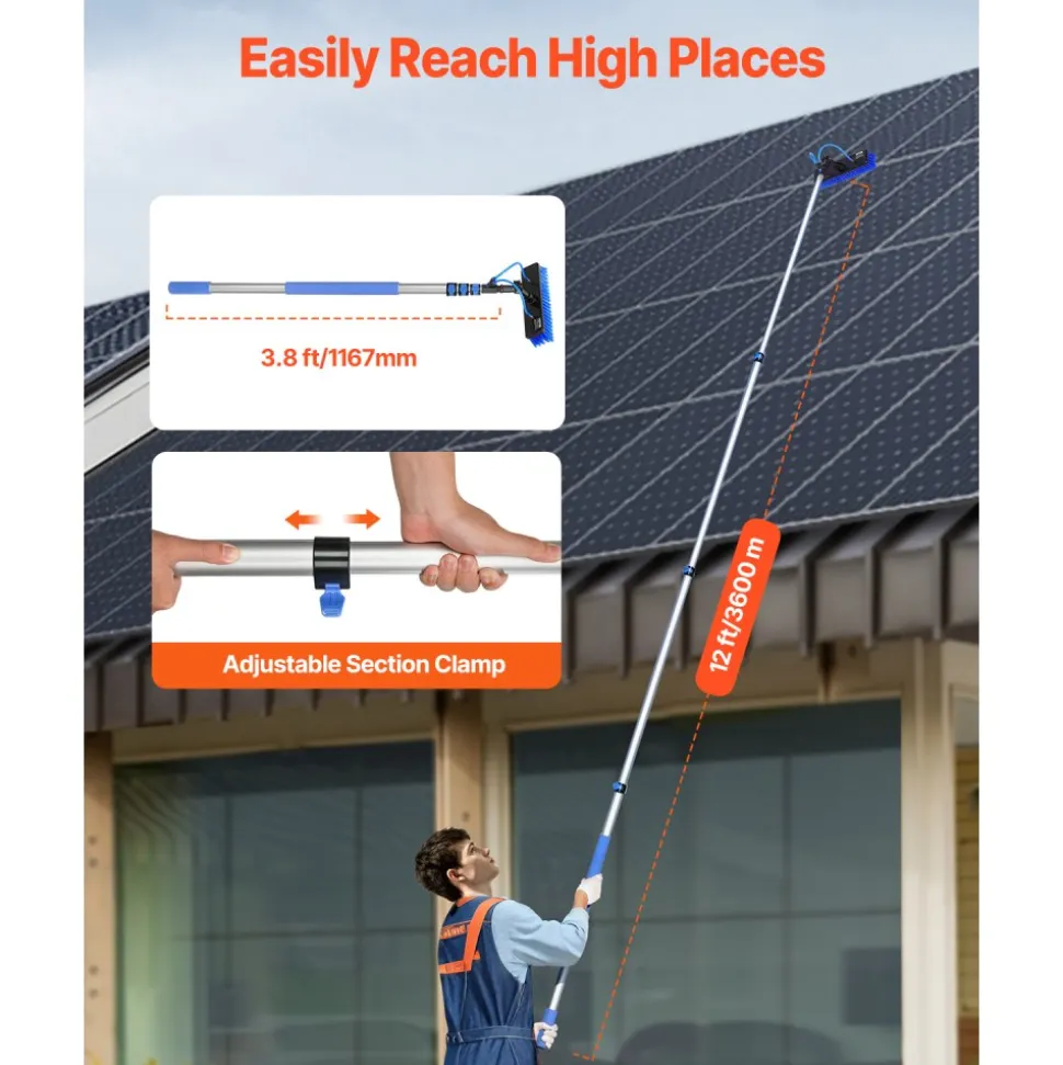 VEVOR Water Fed Pole Kit, 36FT Solar Panel Cleaning Pole with Extendable Handle, 180° Rotatable Brush Head & 65.6FT Hose, Household & Outdoor Window Cleaner Tool for Caravan Solar Panel Deck